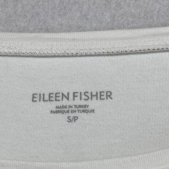 EILEEN FISHER Top S Stretch Organic Cotton Jersey Round Neck 3/4 Sleeve White - Picture 5 of 10